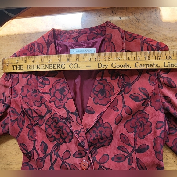 Vintage Emanuel Ungaro Paris Italy red lambskin suit jacket skirt set 10 VGUC - Picture 9 of 17